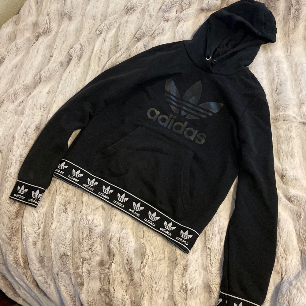 Adidas black hoodie with logo trim